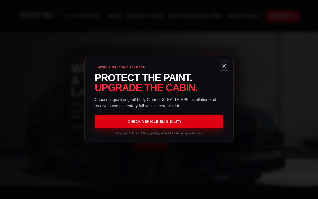 Homepage of Iconic Window Tint & PPF's website