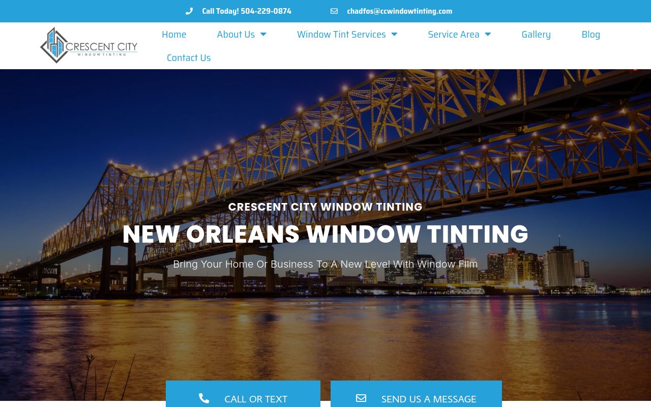 Homepage of Crescent City Window Tinting's website