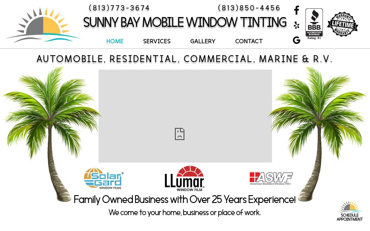 Homepage of Sunny Bay Mobile Window Tinting's website