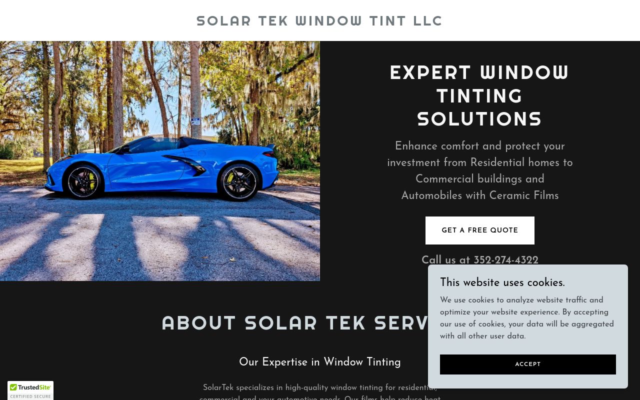 Homepage of Solar Tek Window Tinting's website