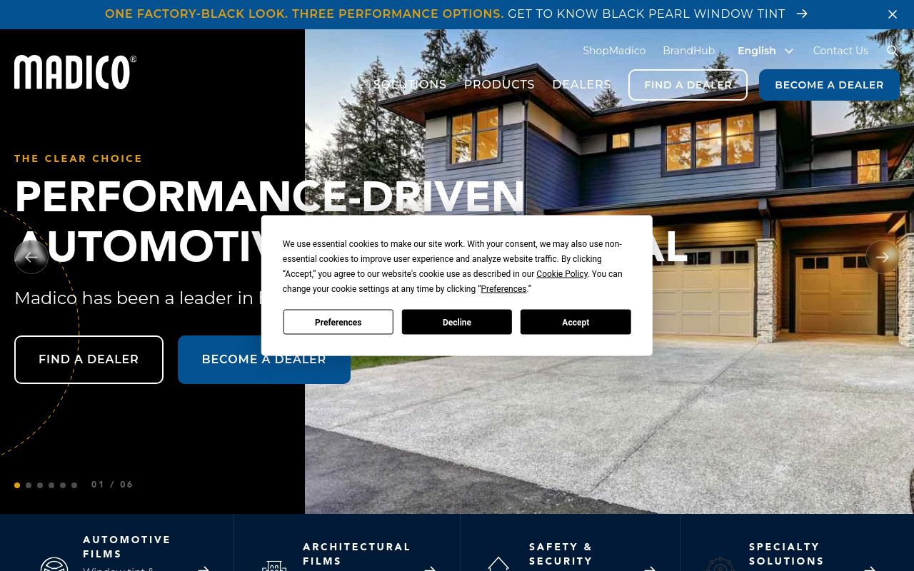 Homepage of World Class Window Tinting's website