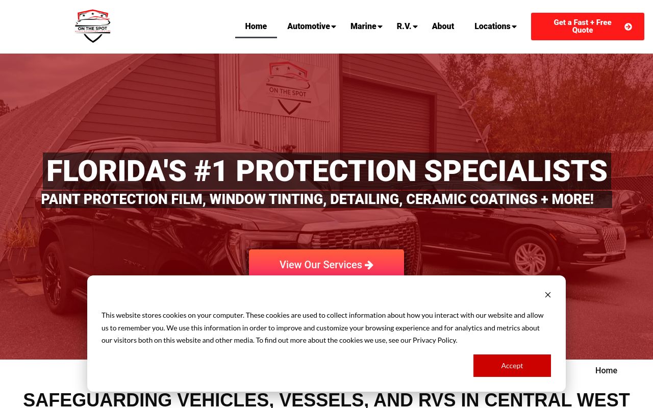 Homepage of On the Spot Detailing & Protective Films - Ocala's website