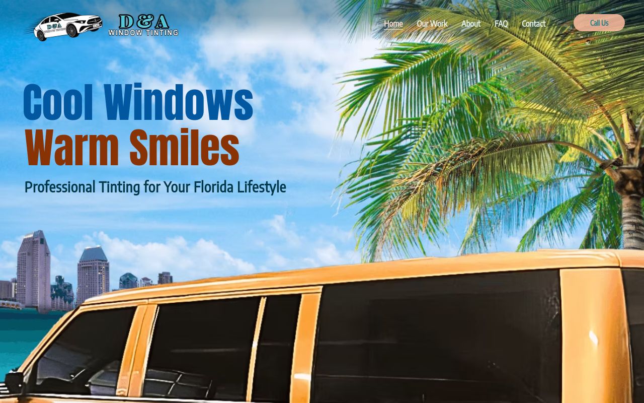 Homepage of D&A Window Tinting, LLC's website