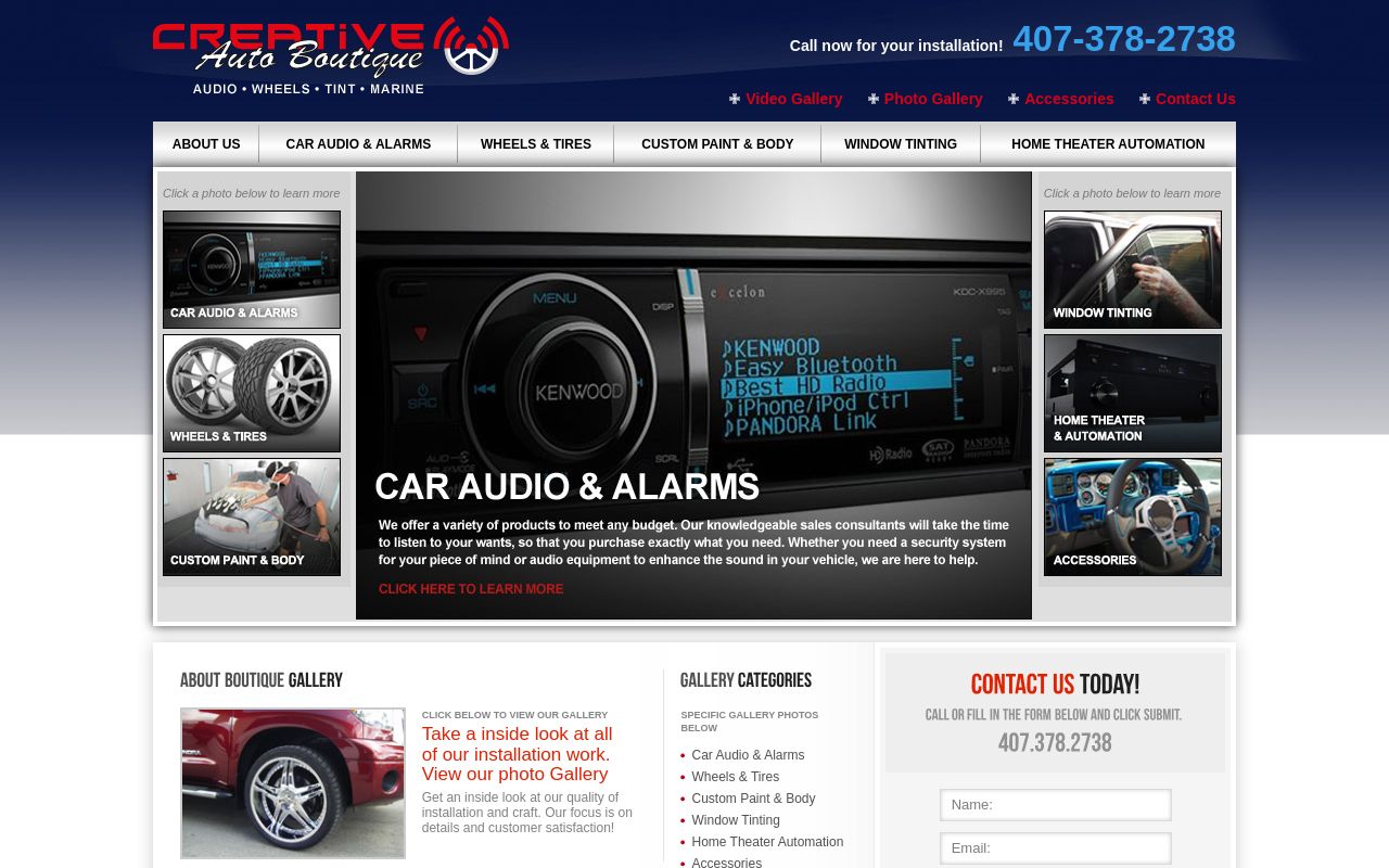 Homepage of Creative Auto Boutique's website