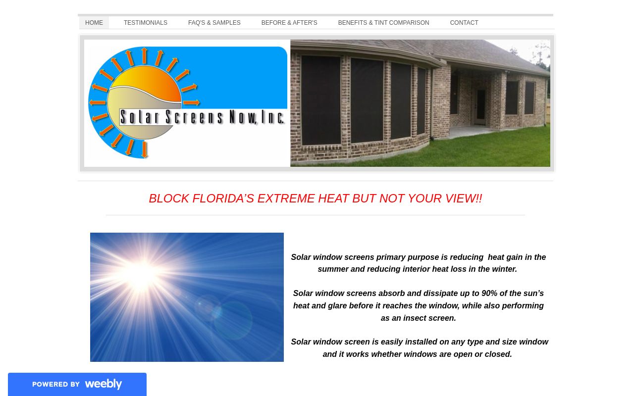 Homepage of Solar Screens Now Inc.'s website