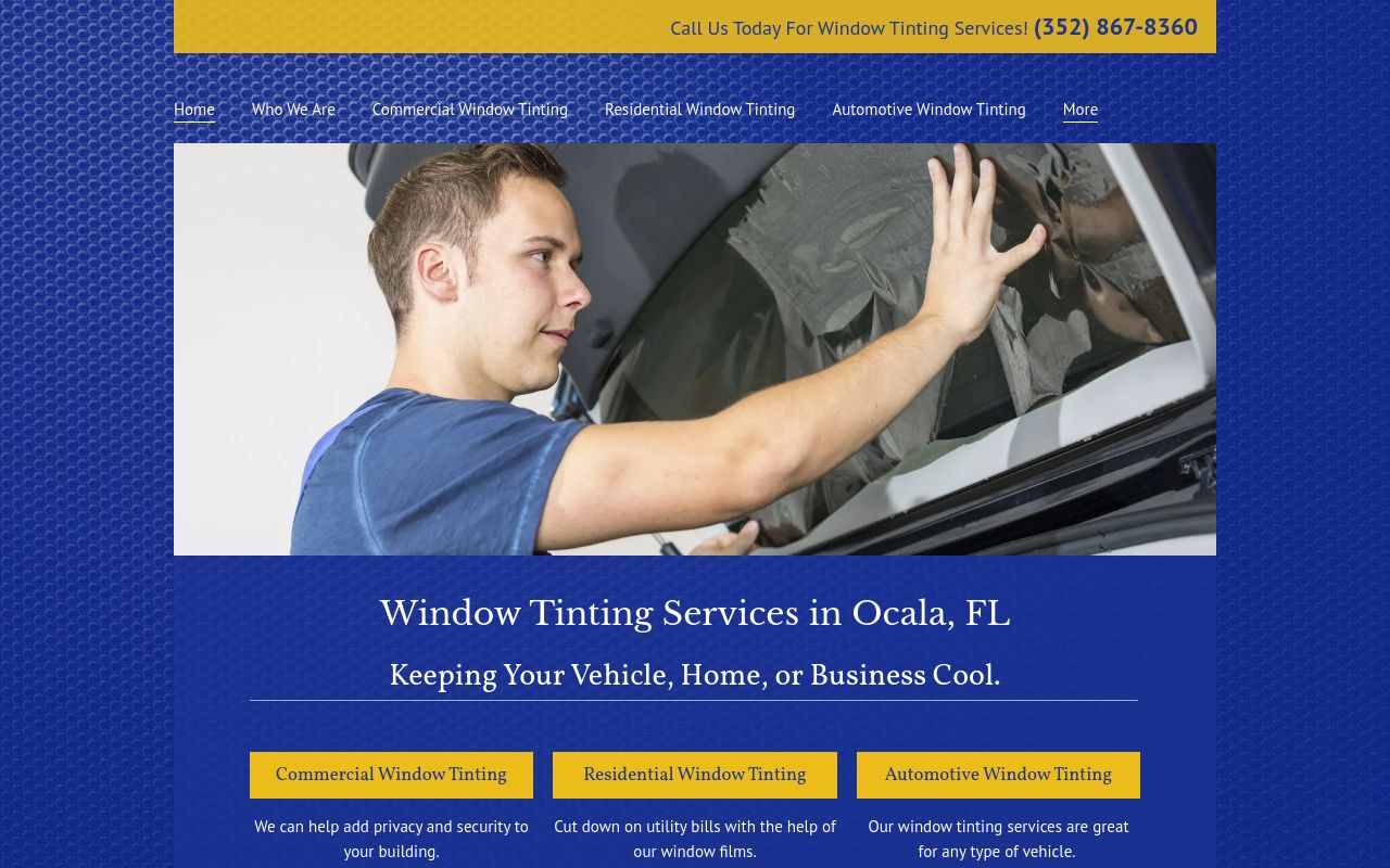 Homepage of Custom Tint's website