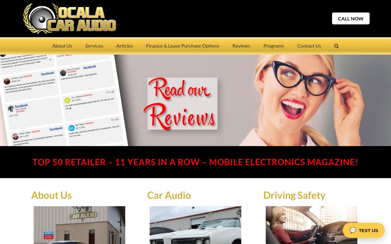 Homepage of Ocala Car Audio and Tint's website