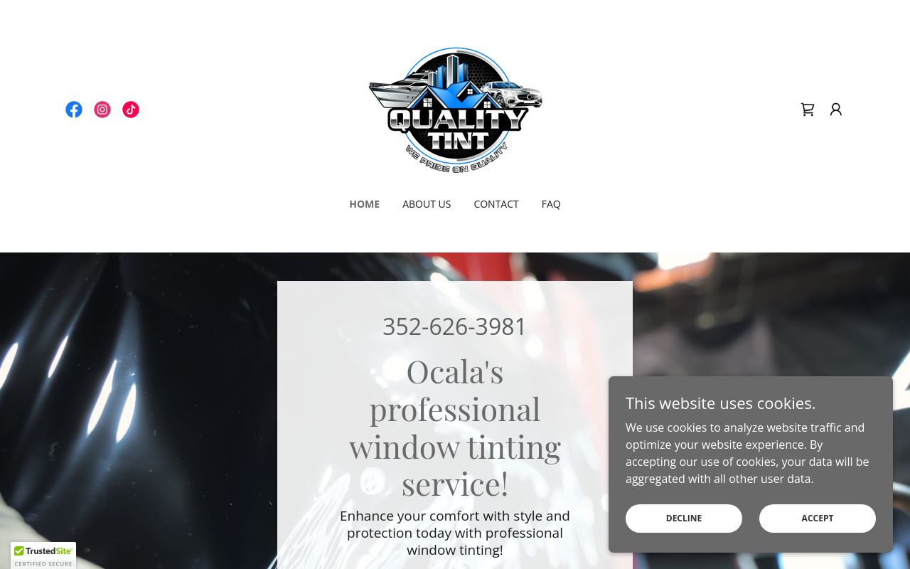 Homepage of Quality Tint's website