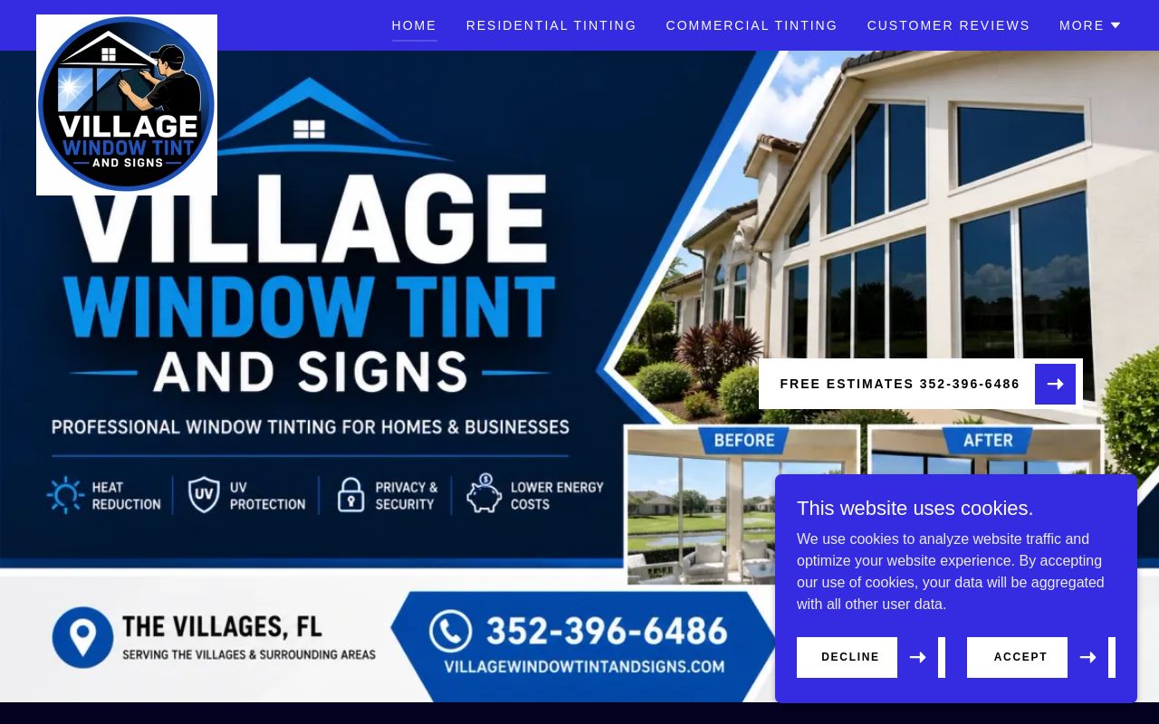 Homepage of Village Window Tinting and Signs's website