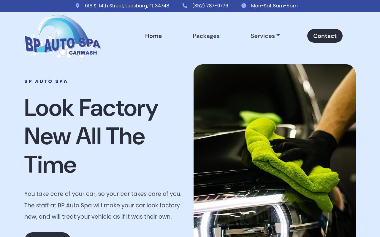 Homepage of BP Auto Spa's website