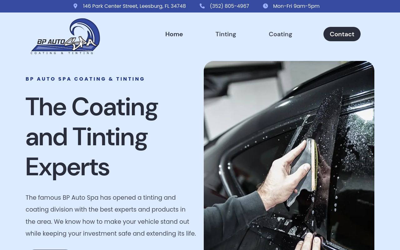 Homepage of BP Auto Spa Coating & Tinting's website