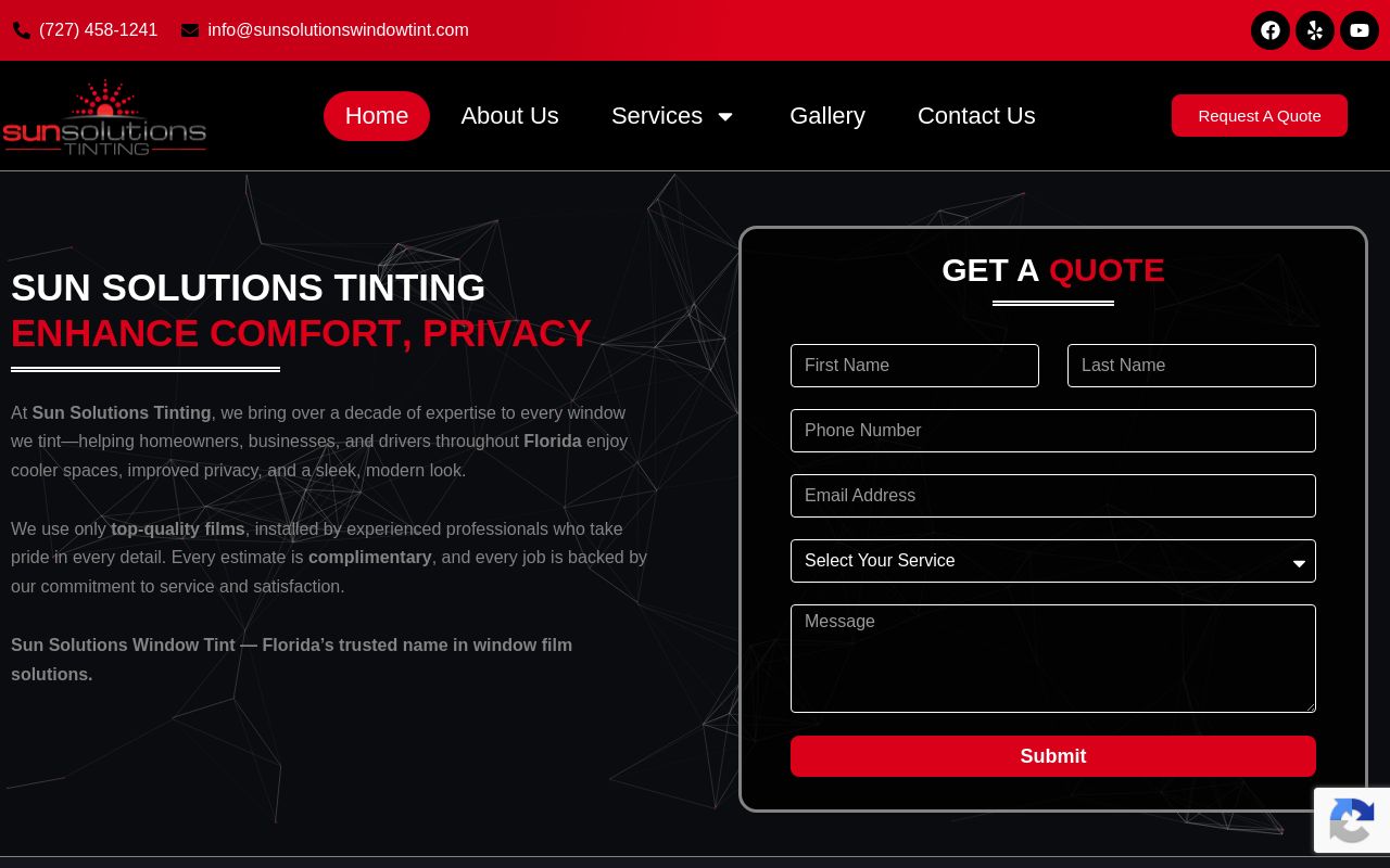 Homepage of Sun Solutions Tinting's website