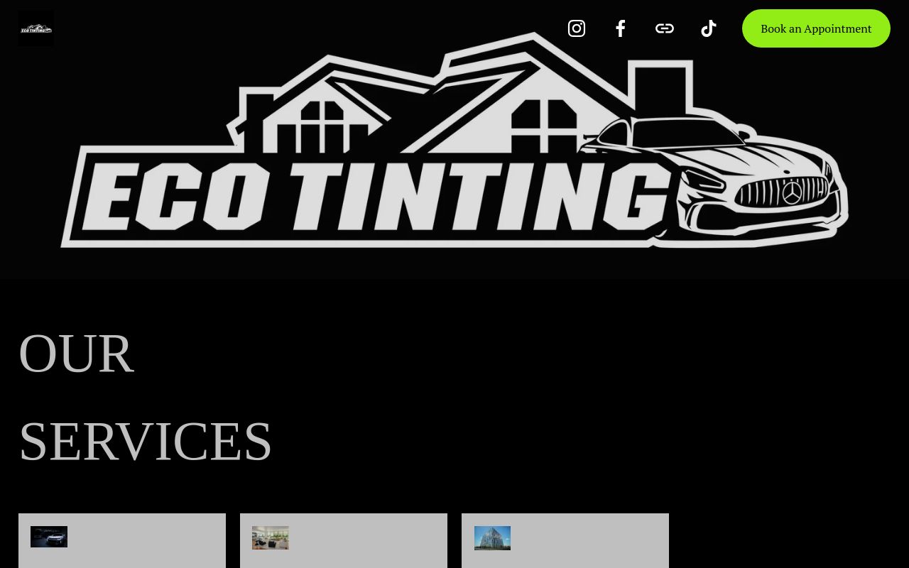 Homepage of Eco Tinting's website