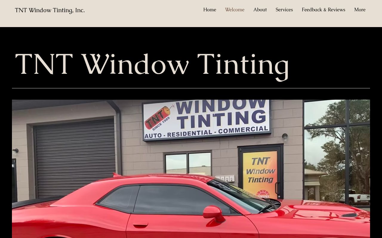Homepage of TNT Window Tinting's website