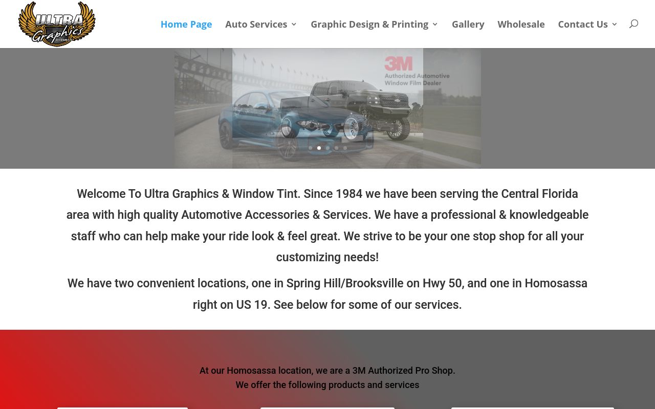 Homepage of Ultra Graphics & Window Tint's website