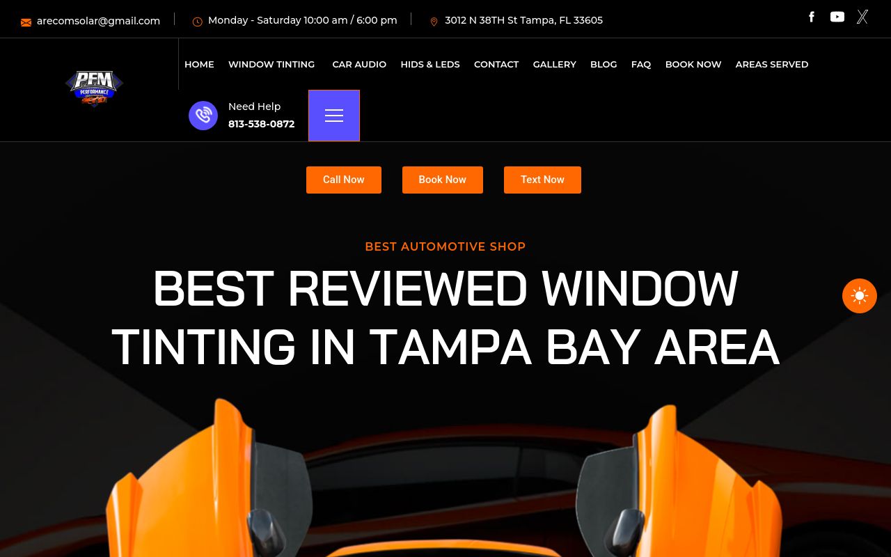 Homepage of PFM Performance Auto Group's website