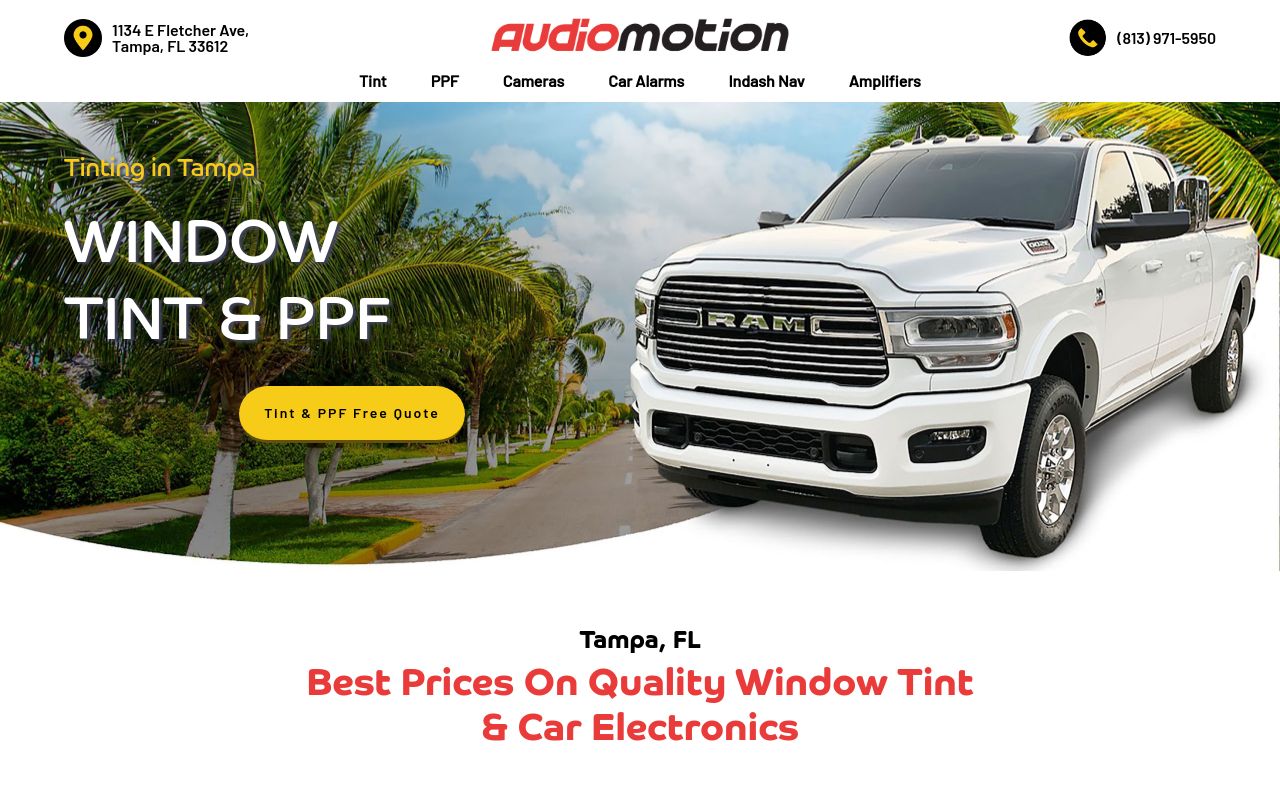 Homepage of AUDIOMOTION TAMPA INC's website