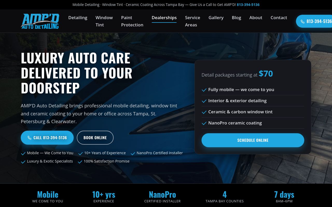 Homepage of AMP'D Auto Detailing's website