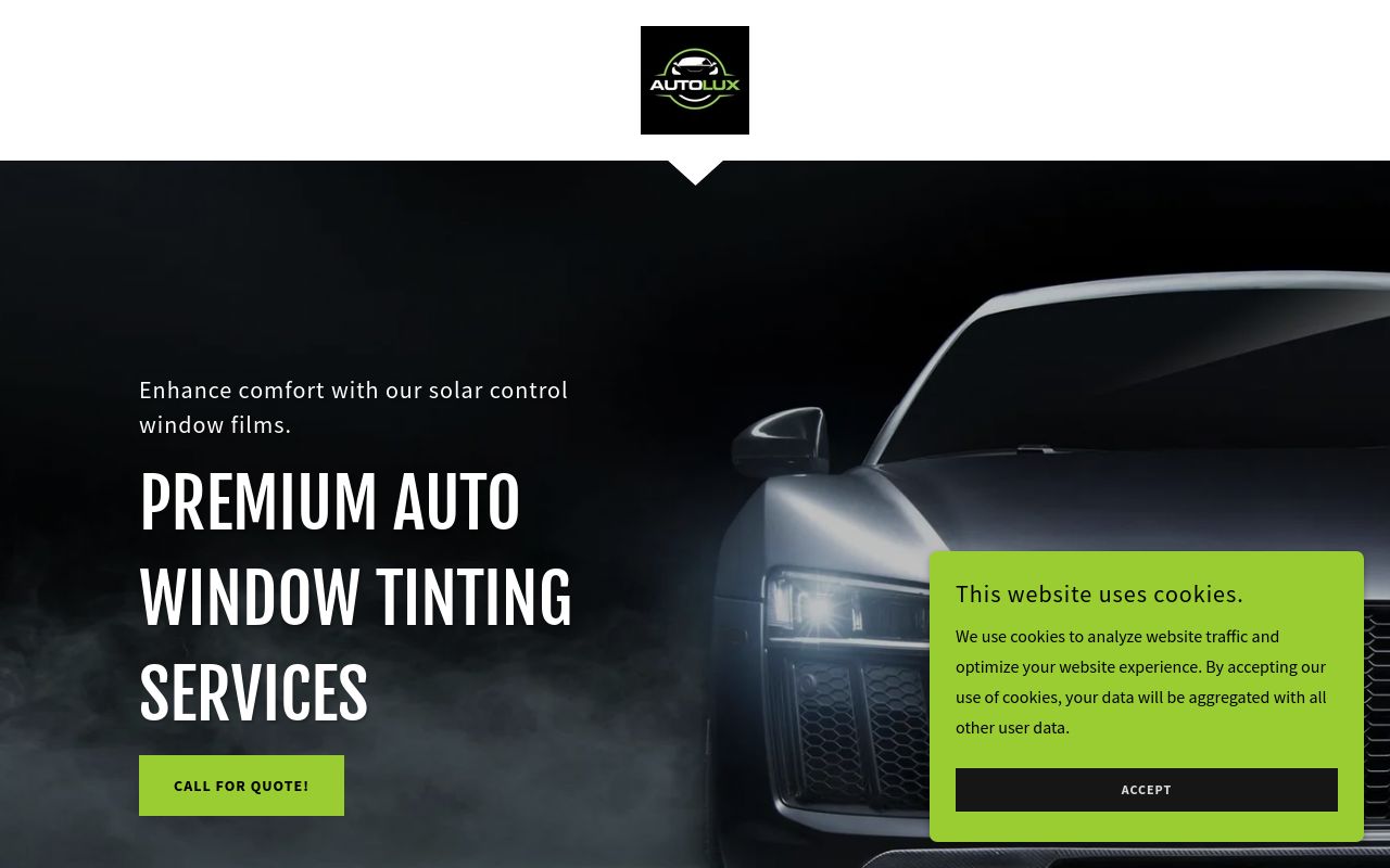 Homepage of Auto Lux Window Tint's website