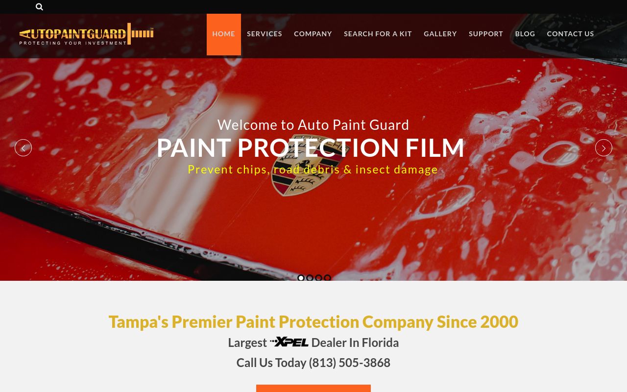 Homepage of Auto Paint Guard Inc.'s website