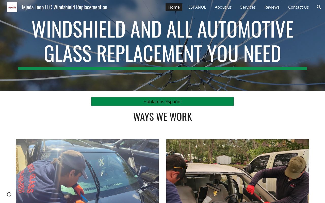Homepage of Tejeda Toop LLC Auto Glass's website