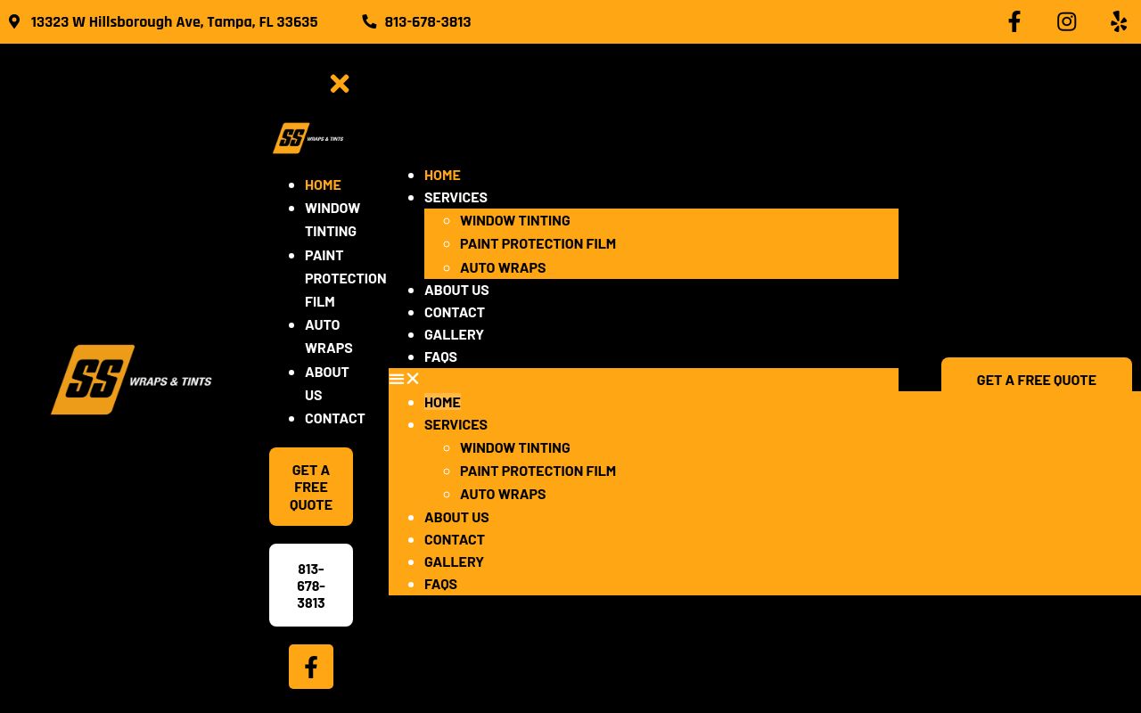 Homepage of SS Wraps & Tints's website
