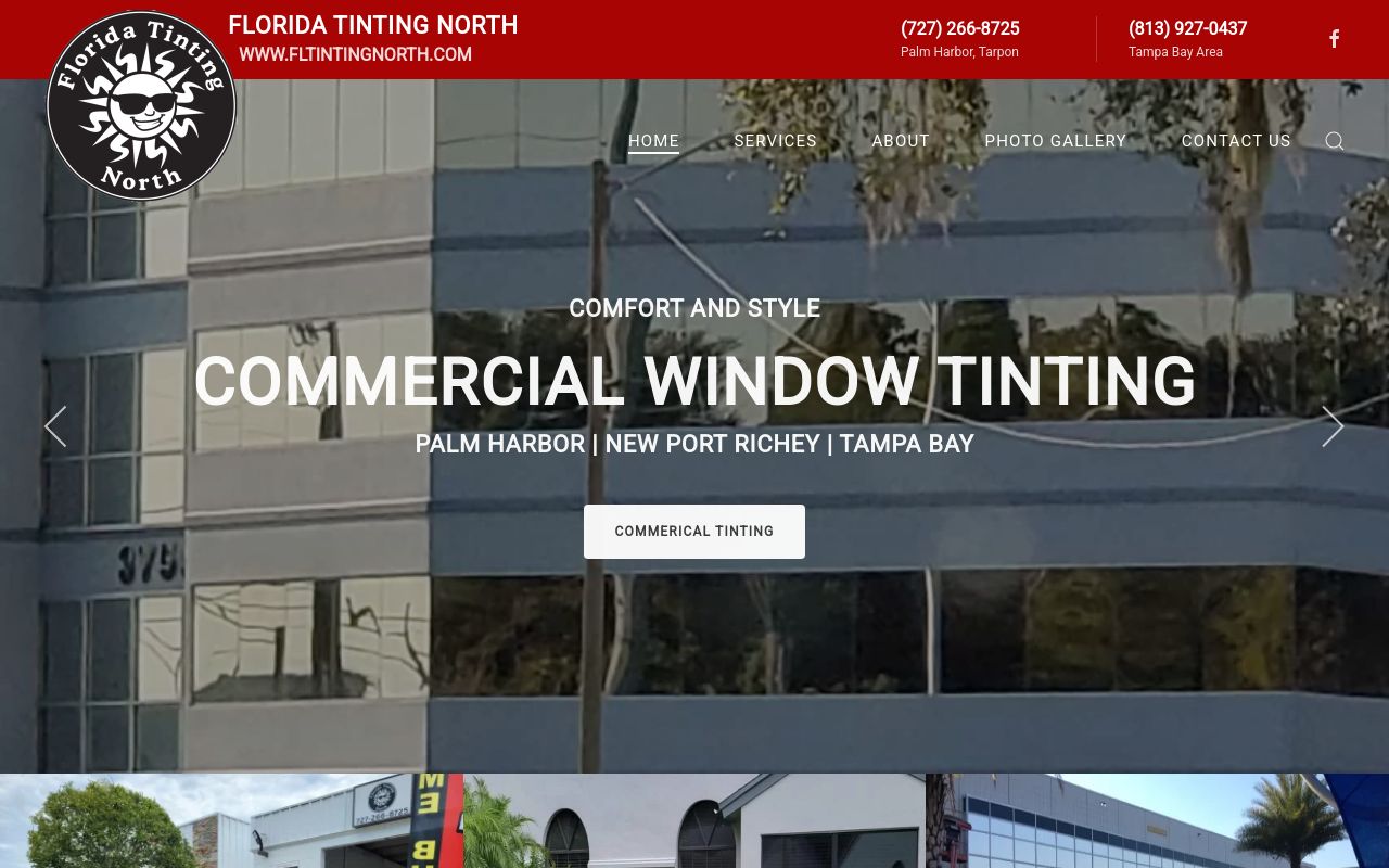 Homepage of Florida Tinting North's website
