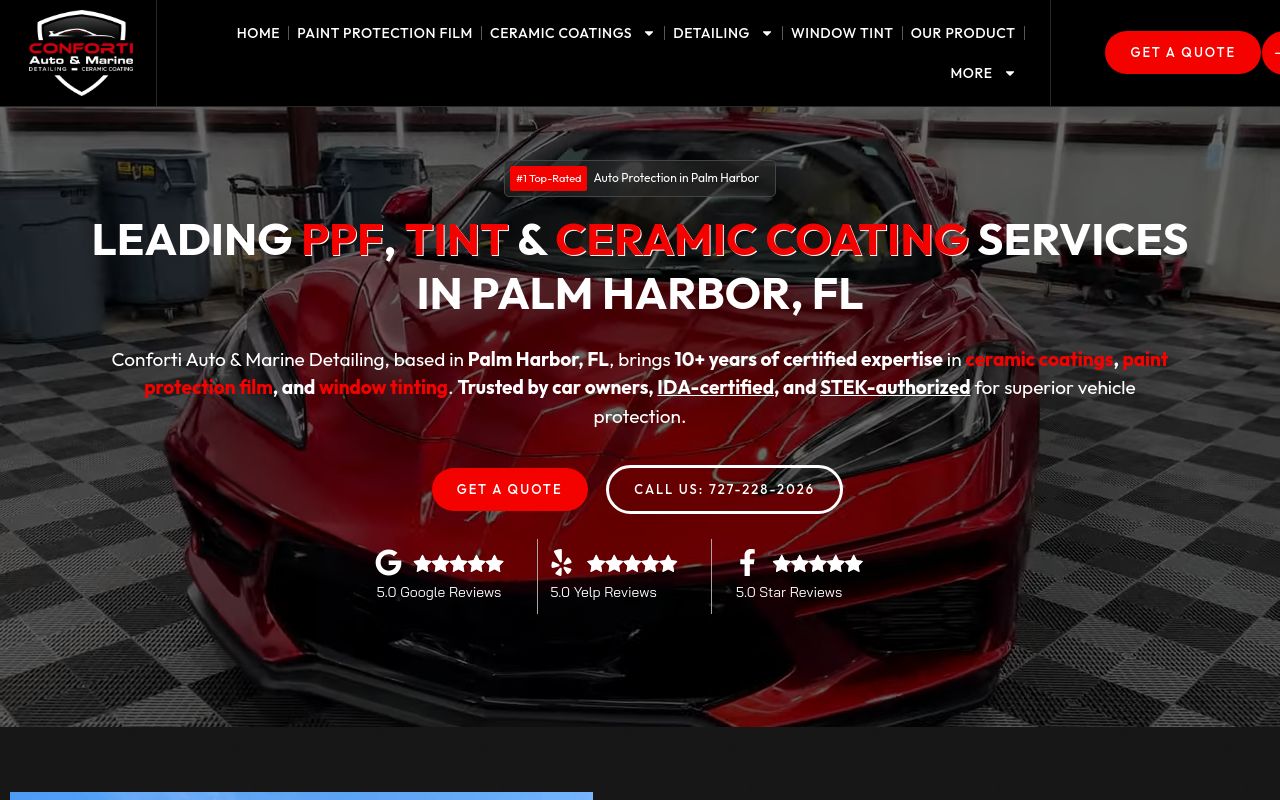 Homepage of Conforti Auto and Marine Detailing - Window Tinting, PPF & Ceramic Coatings's website