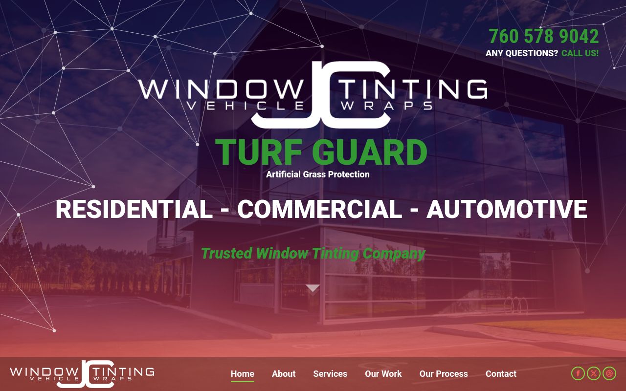 Homepage of JC Window Tint's website