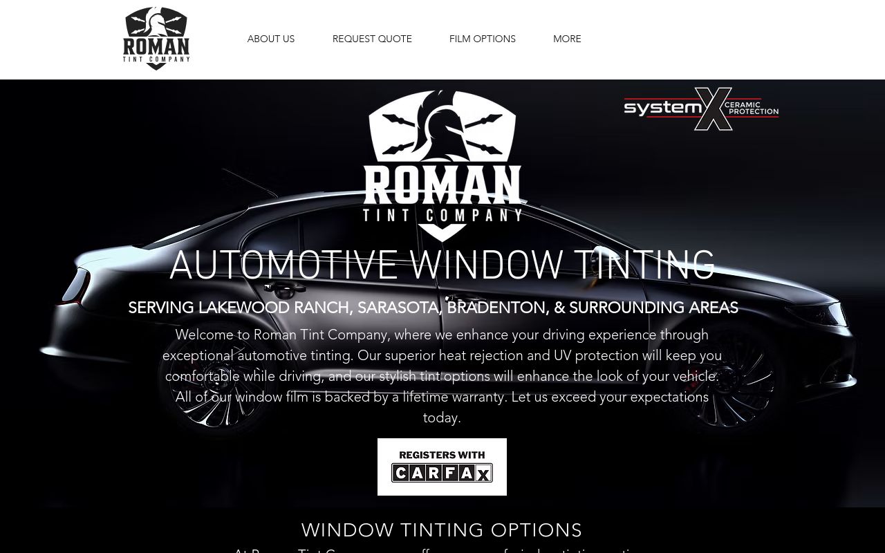 Homepage of Roman Tint Company's website