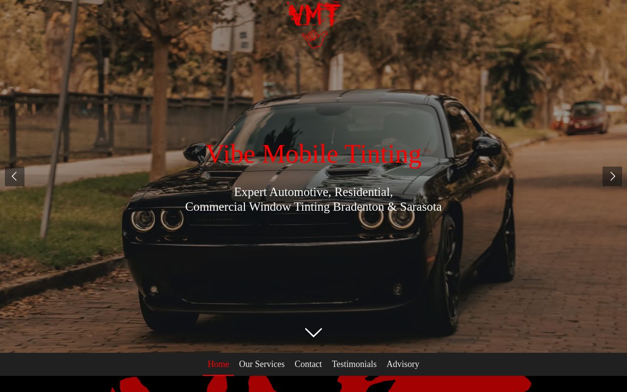 Homepage of Vibemobiletinting V.M.T LLC's website