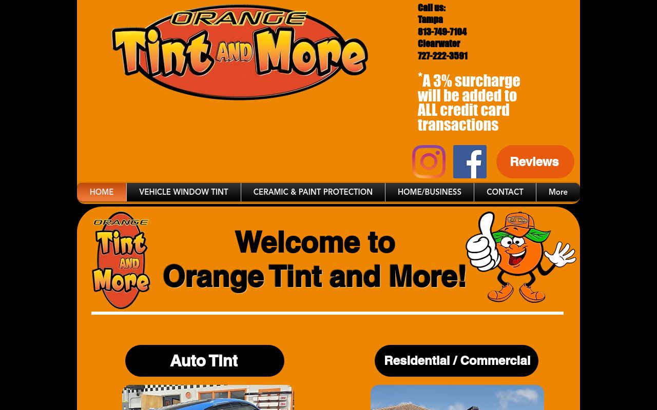 Homepage of Orange Tint and More's website