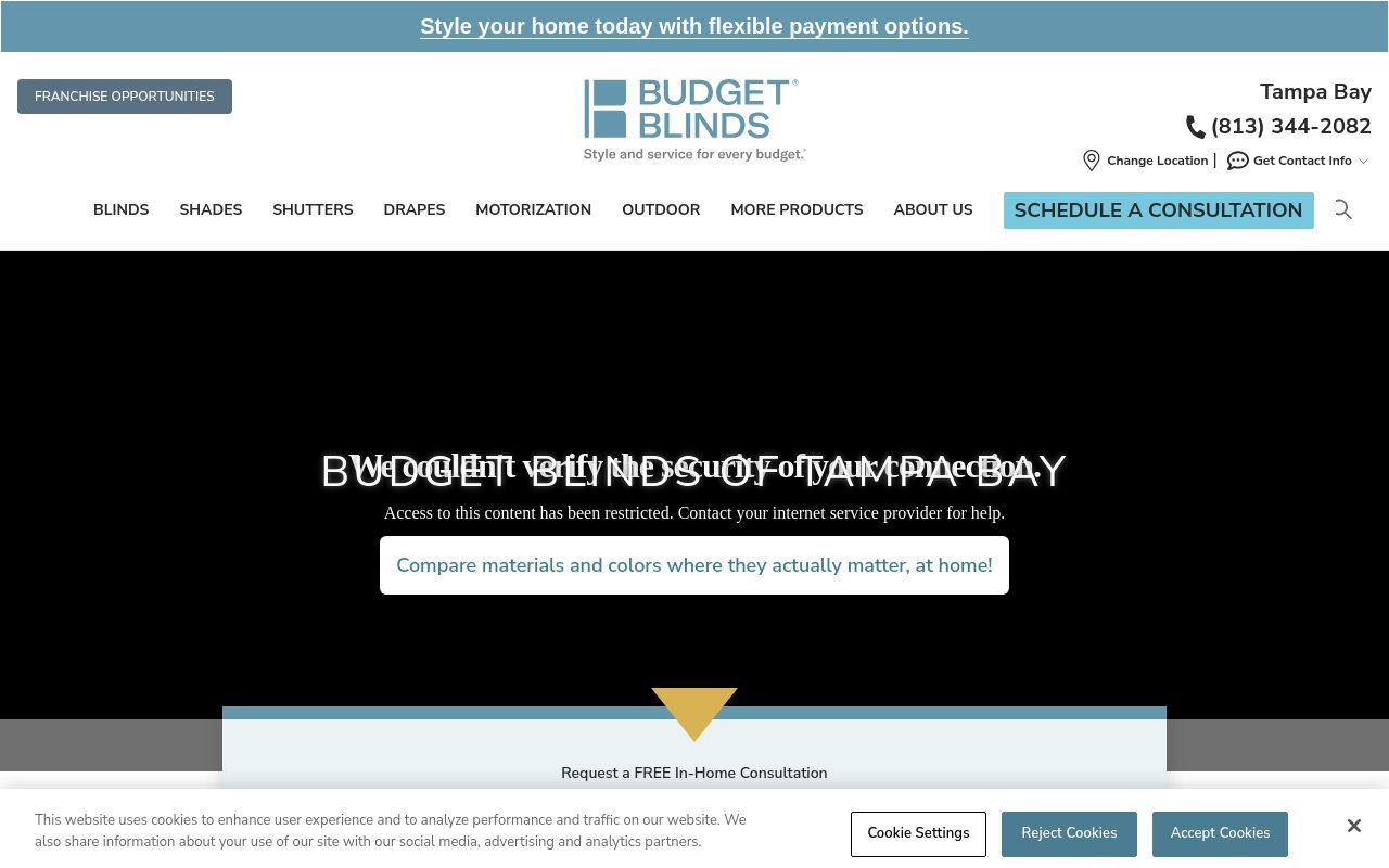 Homepage of Budget Blinds of Tampa Bay's website
