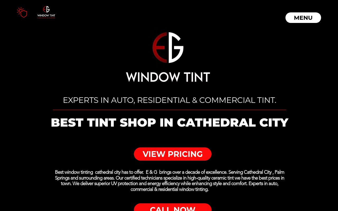 Homepage of E & G Window Tint's website