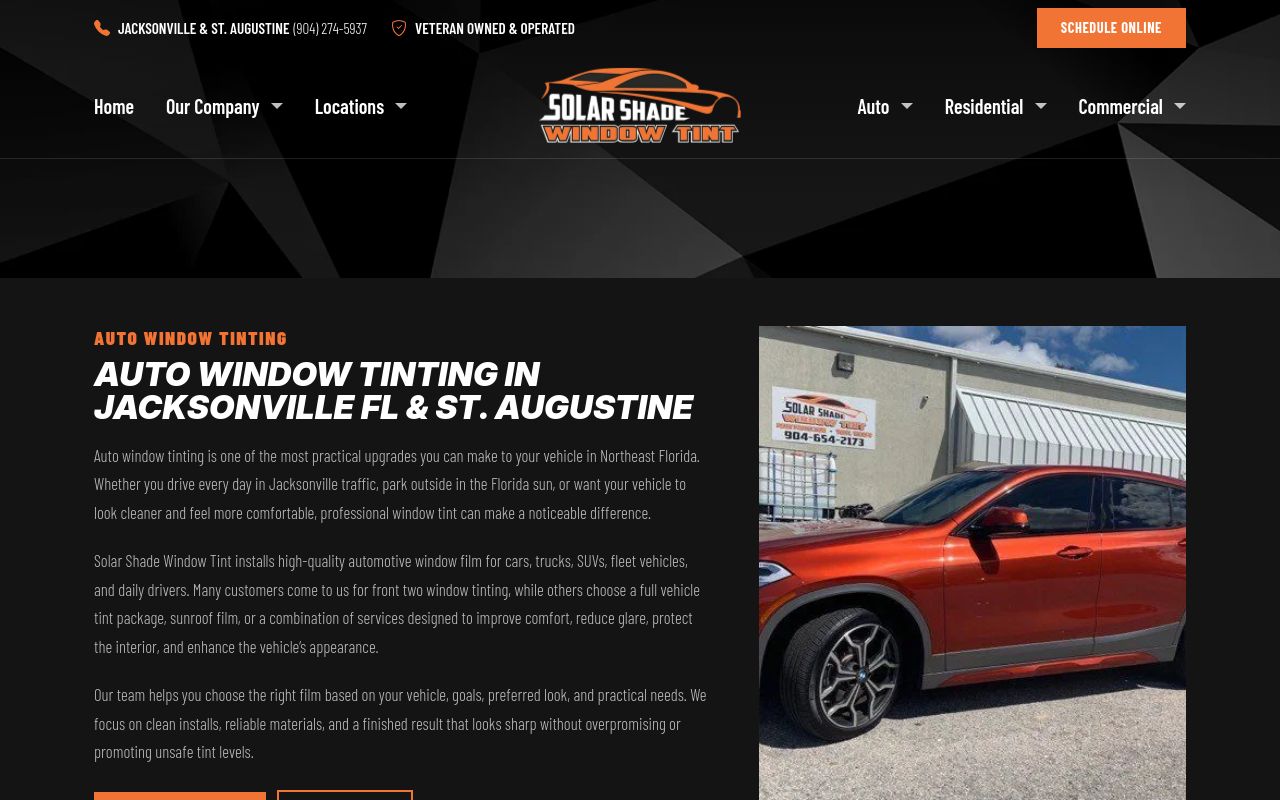 Homepage of Solar Shade Window Tint's website