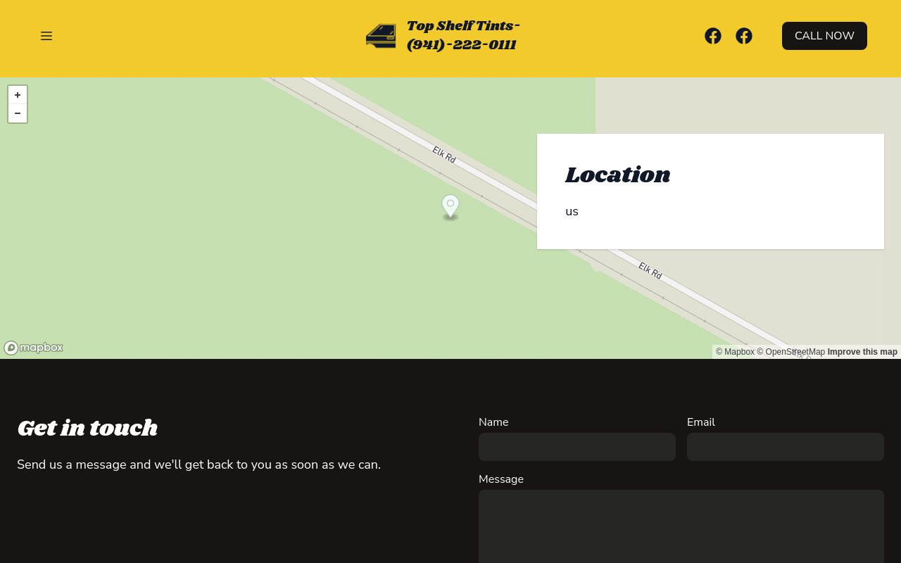 Homepage of Top Shelf Tints's website