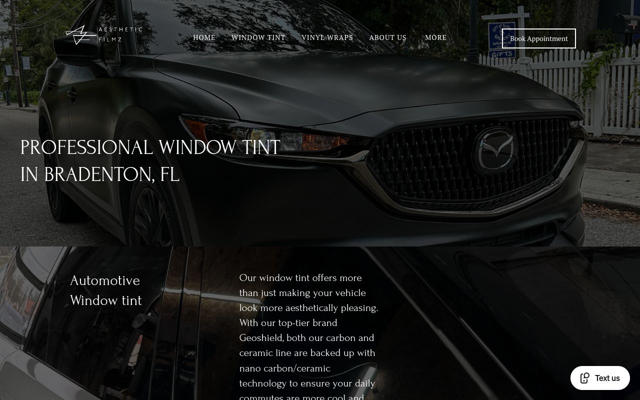 Homepage of Aesthetic Filmz Window tint & wraps's website