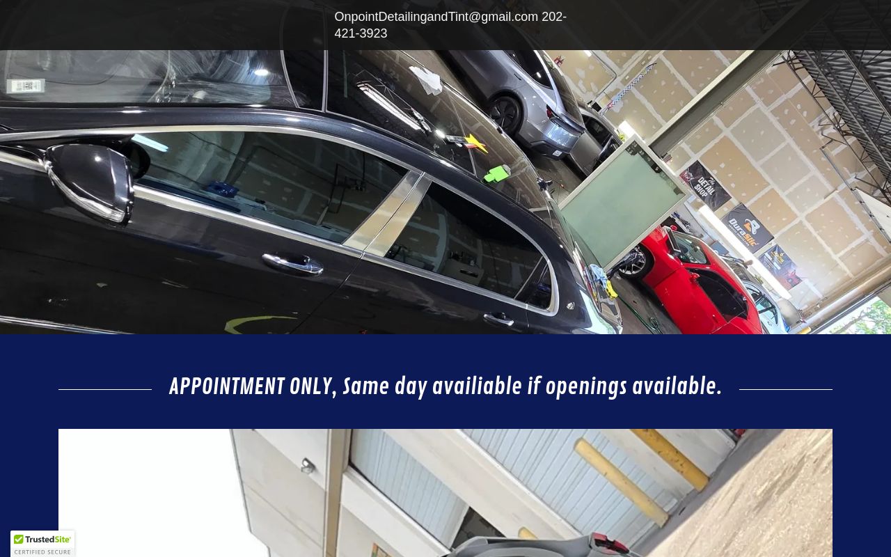 Homepage of Onpoint Detailing and Tint's website