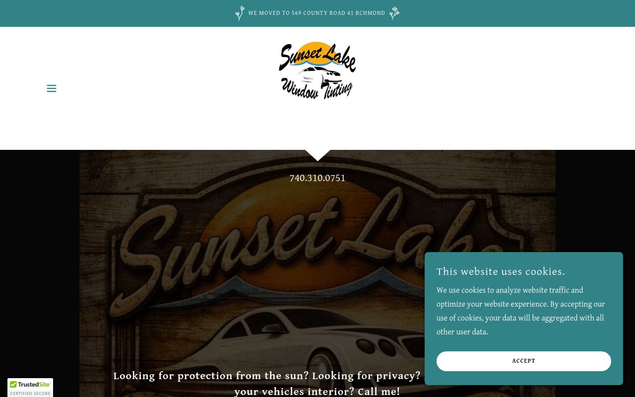 Homepage of Sunset Lake Window Tinting, LLC.'s website