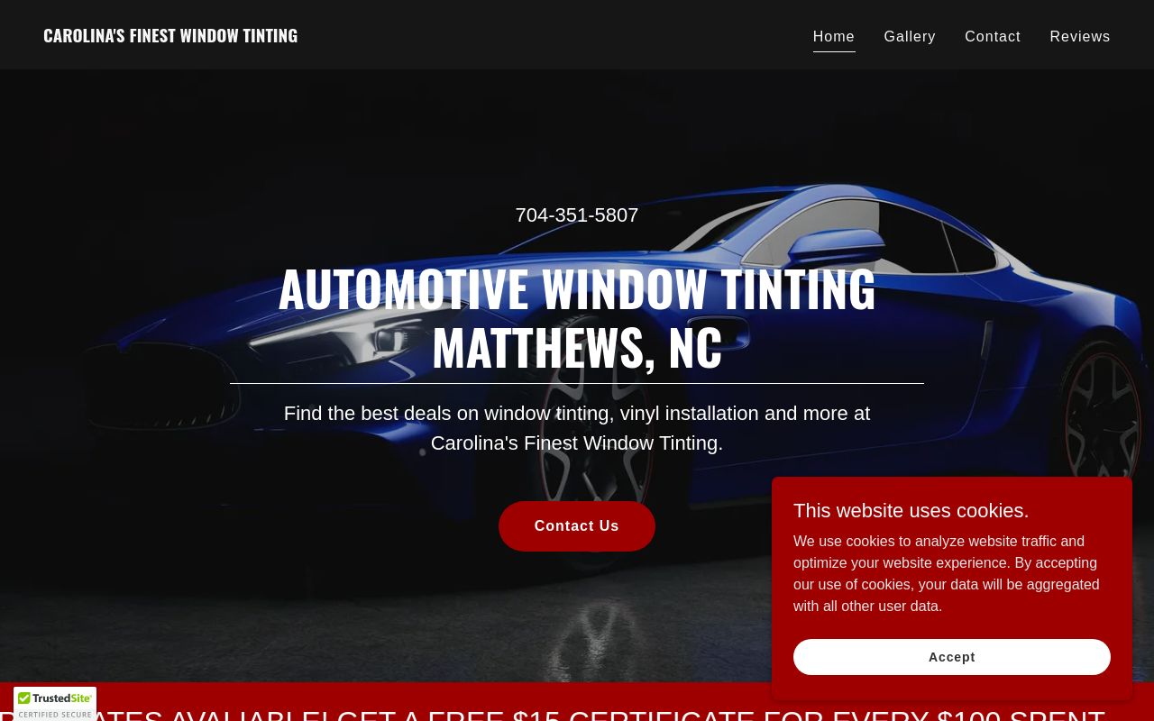 Homepage of CAROLINAS FINEST WINDOW TINTING's website