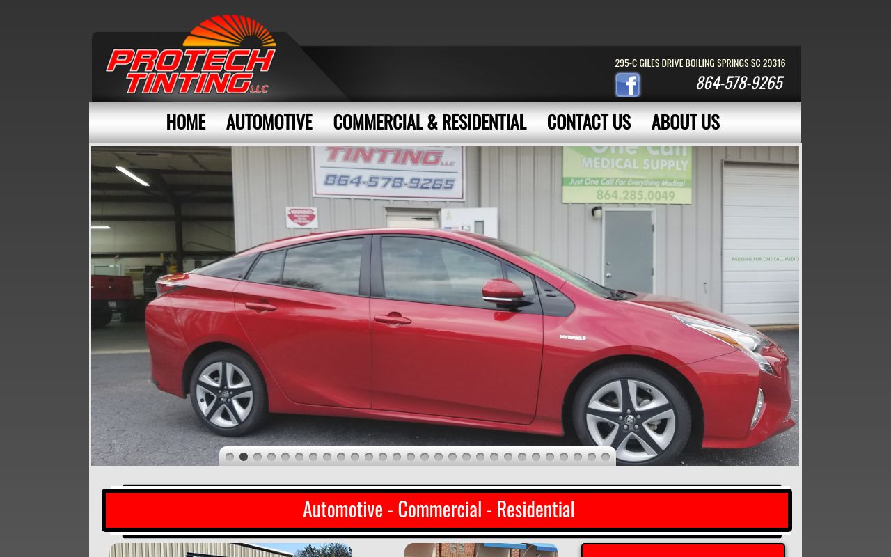 Homepage of ProTech Tinting's website