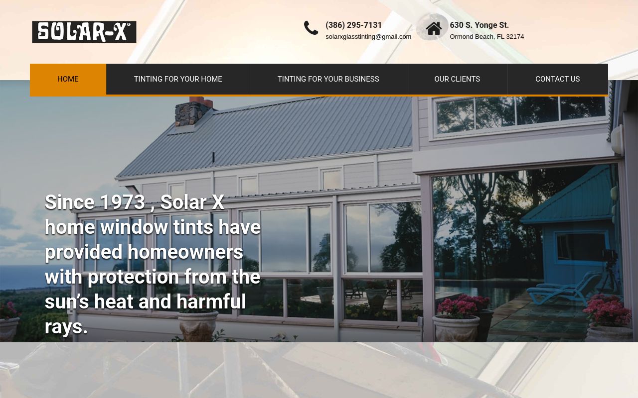 Homepage of Solar-X Glass Tinting's website