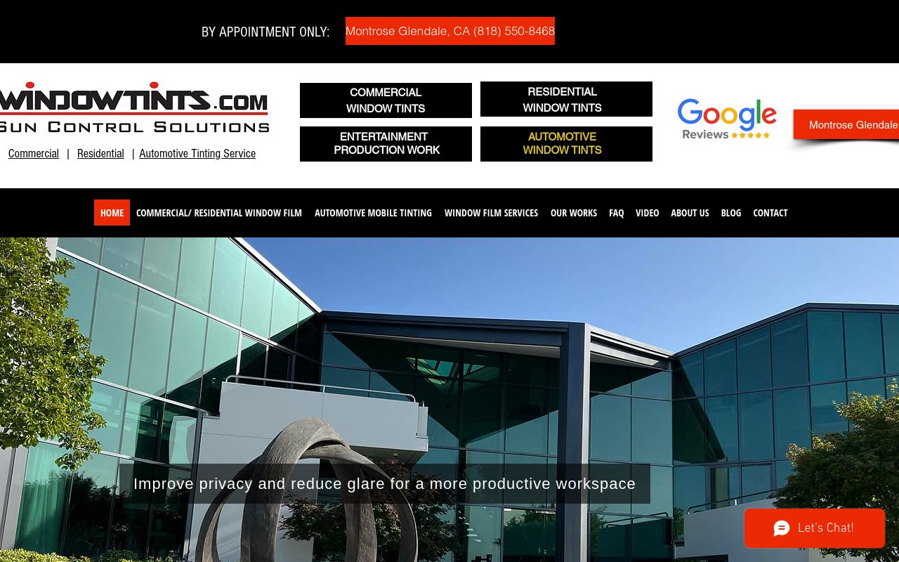 Homepage of Window Tints Palm Desert's website