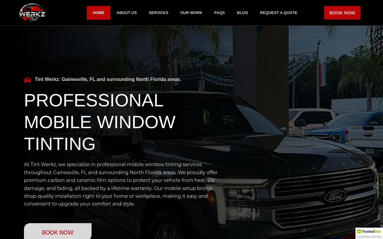 Homepage of Tint Werkz's website