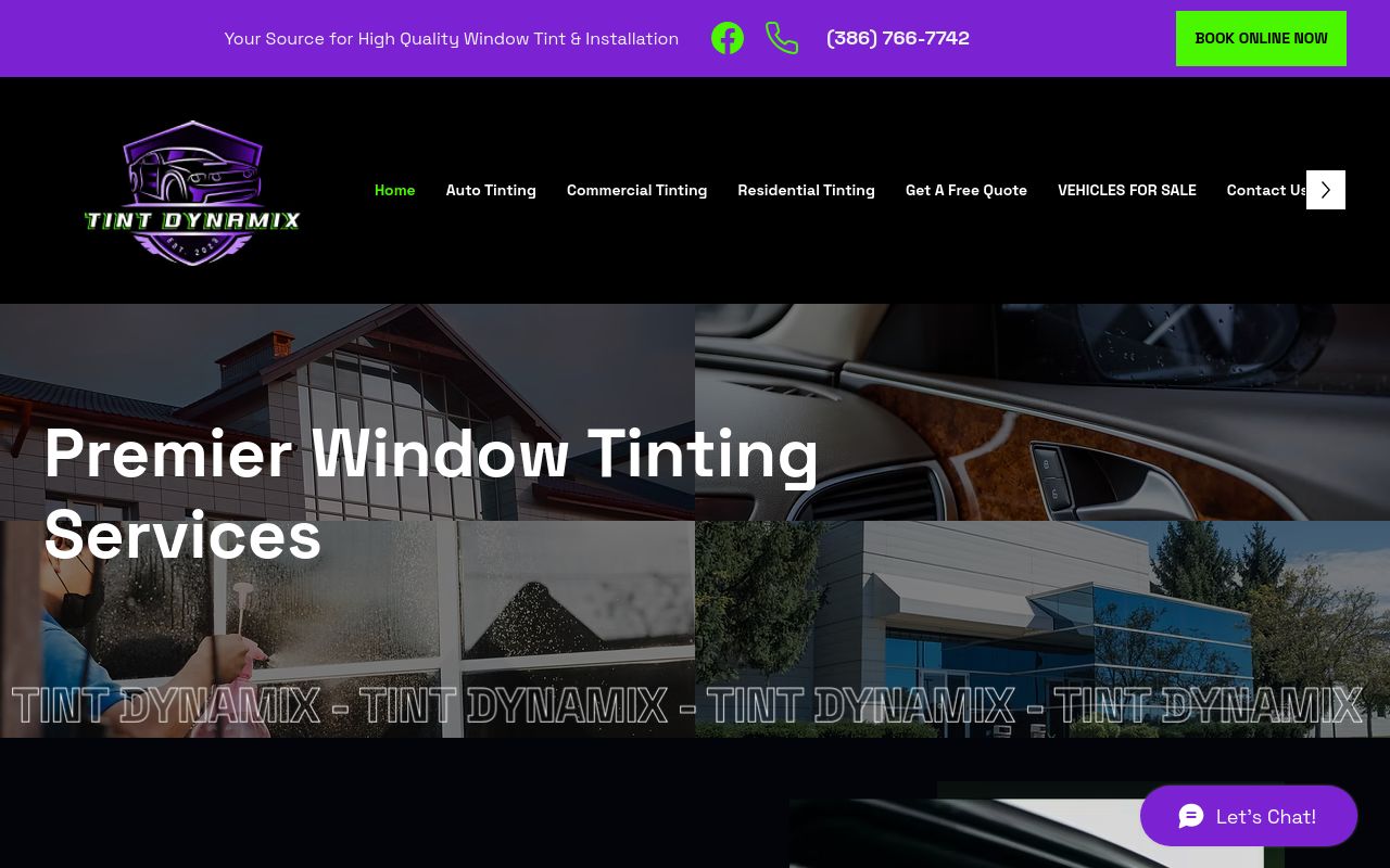Homepage of Tint Dynamix's website
