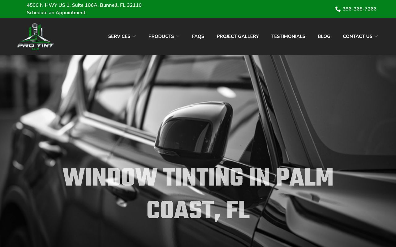 Homepage of Pro Tint LLC's website