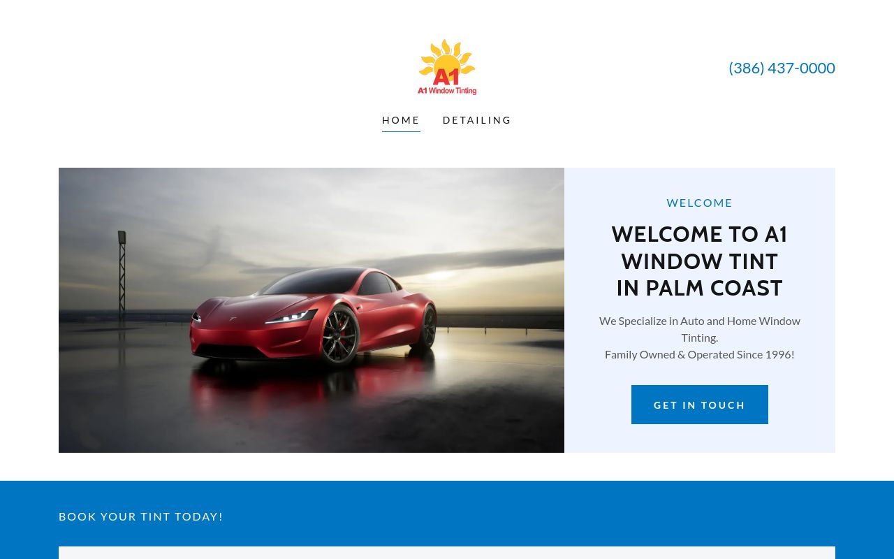 Homepage of A1 Window Tinting's website