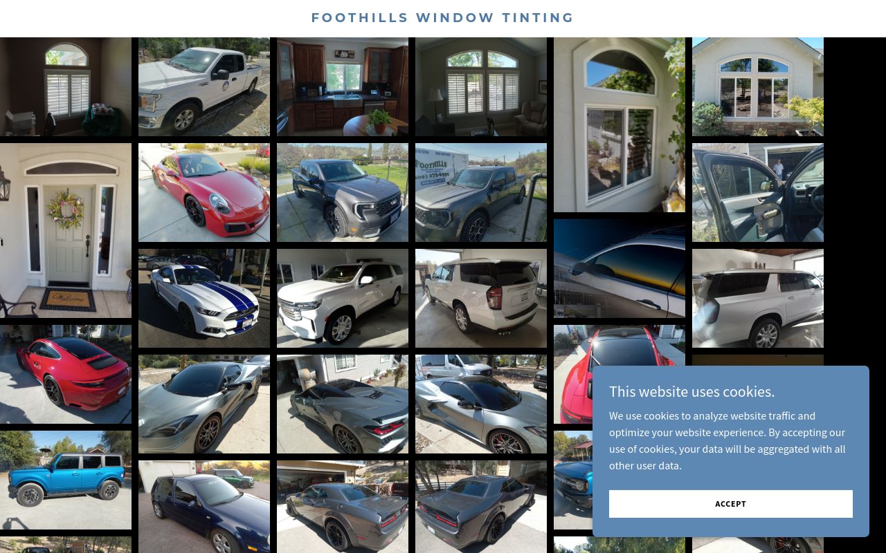 Homepage of Foothills Window Tinting's website