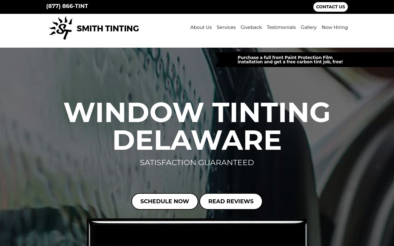 Homepage of Smith Tinting LLC's website