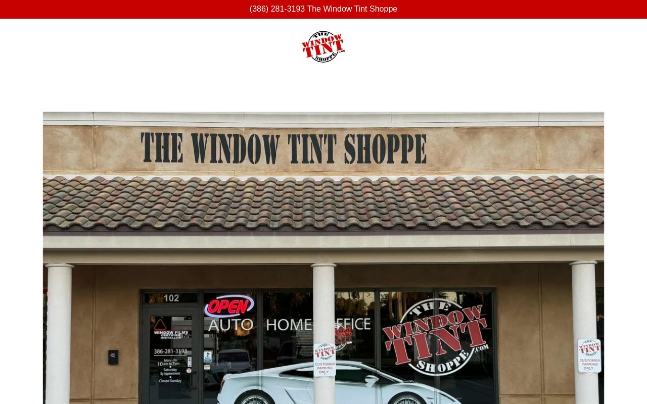 Homepage of The Window Tint Shoppe's website